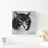 かわいい猫のウィッグ姿 (スタイル10+背景) ファインアート スクエア壁時計 (ホーム)