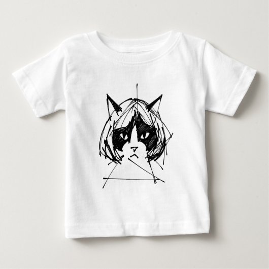 かわいい猫のウィッグ姿（スタイル3）ファインアート ベビーTシャツ (正面)