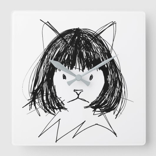 かわいい猫のウィッグ (スタイル7) ファインアート スクエア壁時計 (正面)