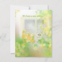 かわいい猫のウィンドウに新しいアドレスフラットノートカード