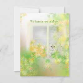 かわいい猫のウィンドウに新しいアドレスフラットノートカード ノートカード