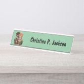 かわいい猫のオスとメス共有ラットミントグリーン デスクネームプレート (正面)