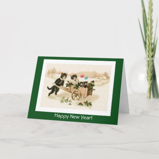 かわいい猫のカスタマイズ可能なヴィンテージ年賀状 シーズンカード (正面)