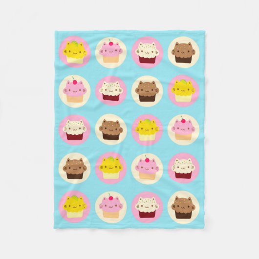 かわいい猫のカップケーキ フリースブランケット (正面)