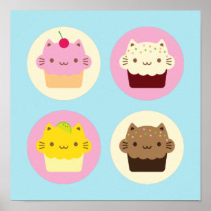かわいい猫のカップケーキ ポスター