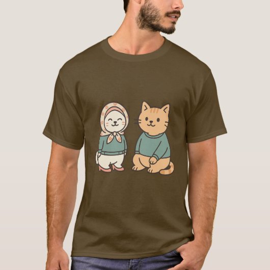「かわいい猫のカップルのおしゃれ」 Tシャツ (正面)
