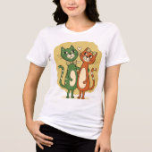 かわいい猫のカップルデザイン トライブレンドTシャツ (正面)