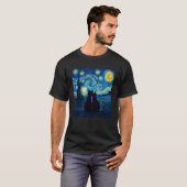 かわいい猫のカップル ひつじの星空 猫好きな人へ Tシャツ (正面フル)