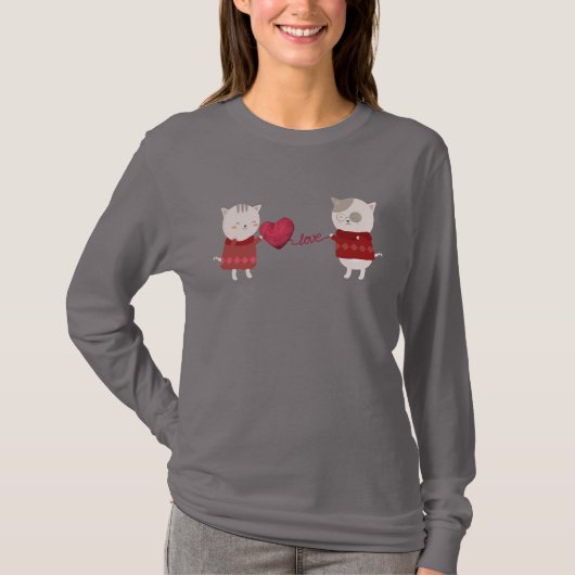 かわいい猫のカップル Tシャツ (正面)