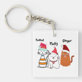 かわいい猫のカラフルなクリスマスデザイン, オーダーメイドも可能。猫好きな人への最高のプレゼントです キーホルダー