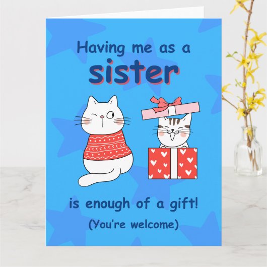 かわいい猫のカード 姉妹へ、ユーモアのある誕生日メッセージ カード (黄色い花)