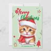 かわいい猫のキティサンタクリスマスホリデーファミリー名 シーズンカード (正面)