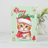 かわいい猫のキティサンタクリスマスホリデーファミリー名 シーズンカード (スタンド正面)