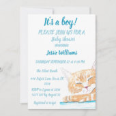 かわいい猫のキティ子猫ブルー動物の赤ちゃん男の子 招待状 (正面)