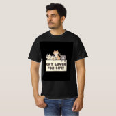 かわいい猫のキャラクターがプリントされたメンズの黒いTシャツ Tシャツ (正面フル)