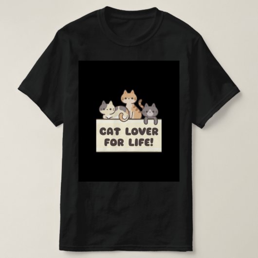 かわいい猫のキャラクターがプリントされたメンズの黒いTシャツ Tシャツ (デザイン正面)