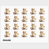 かわいい猫のキャラクターと花 喜び 🌷 スクエアシール (シート)