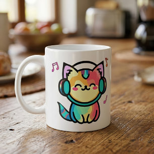 かわいい猫のキャラクター ヘッドホン コーヒーマグカップ