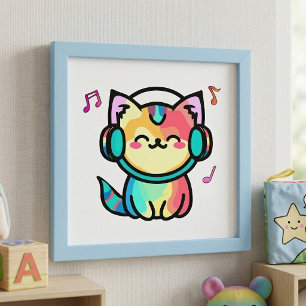 かわいい猫のキャラクター ヘッドホン フォトプリント           