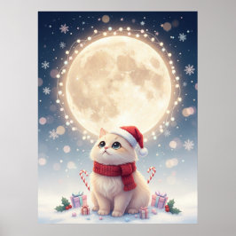 かわいい猫のクリスマスと月のポスター ポスター