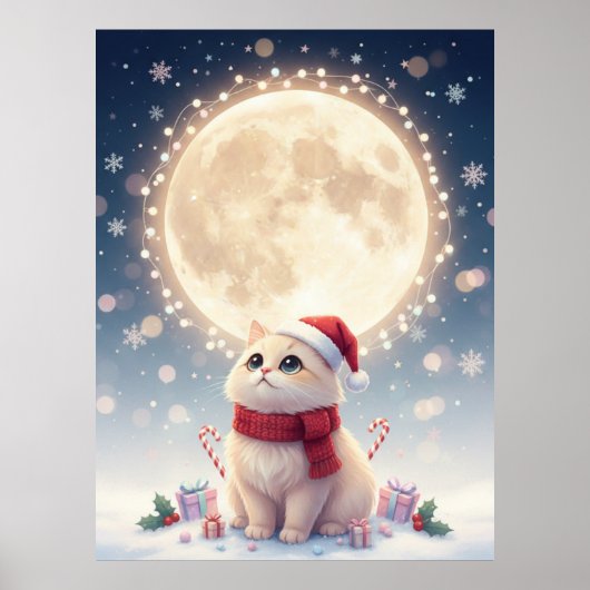 かわいい猫のクリスマスと月のポスター ポスター (正面)