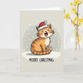 かわいい猫のクリスマスカード カード (黄色い花)