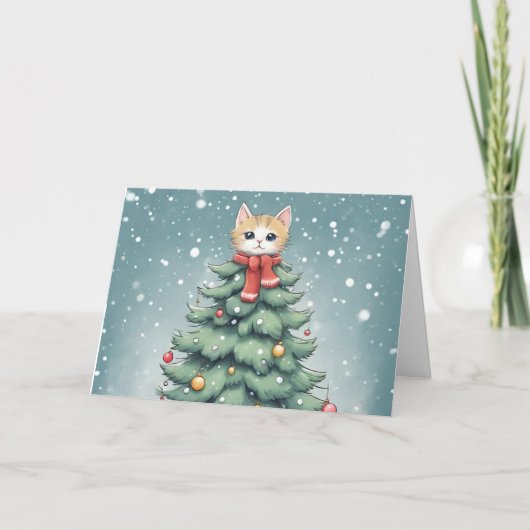 かわいい猫のクリスマスグリーティングカード サンキューカード (正面)