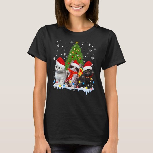 かわいい猫のクリスマスツリーオーナメント飾り 猫好きな人へのプレゼント Tシャツ (正面)
