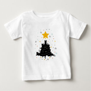 かわいい猫のクリスマスツリー , おかしい猫のクリスマスツリー ベビーTシャツ