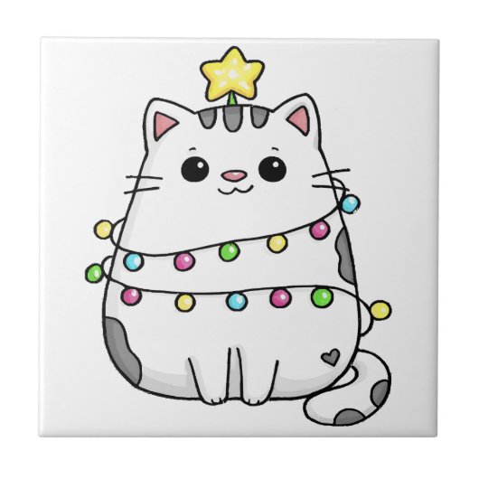 かわいい猫のクリスマスデザイン タイル (正面)