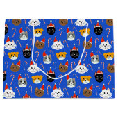 かわいい猫のクリスマスパターン（の模様が）ある ラージペーパーバッグ (正面)