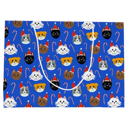 かわいい猫のクリスマスパターン（の模様が）ある ラージペーパーバッグ (裏面)