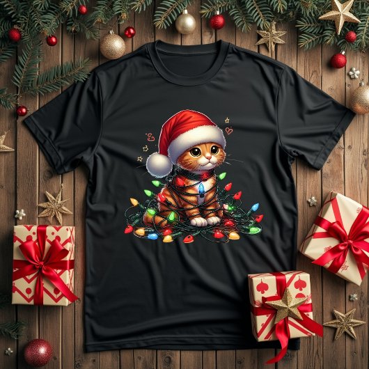 かわいい猫のクリスマスライト Tシャツ