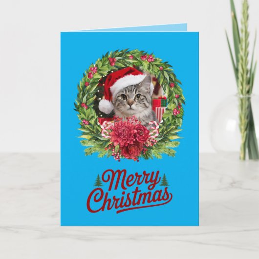 かわいい猫のクリスマスリース カード (正面)