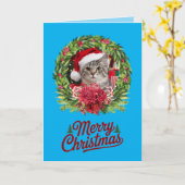 かわいい猫のクリスマスリース カード (黄色い花)