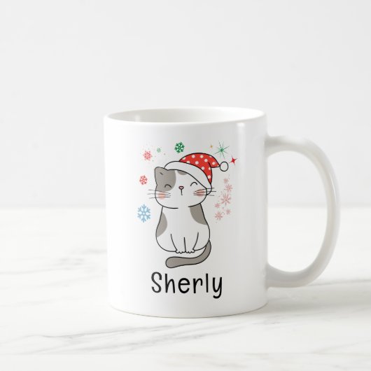 かわいい猫のクリスマス オリジナルネーム コーヒーマグカップ (右)