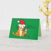 かわいい猫のクリスマス 面白いマウス カード (黄色い花)