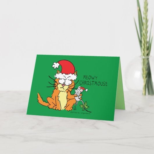 かわいい猫のクリスマス 面白いマウス カード (正面)
