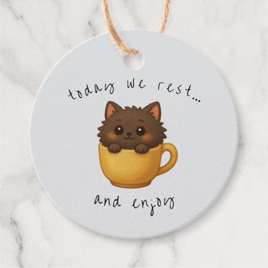 かわいい猫のコップ入りギフトタグ | 景品ボックス タグ (正面)