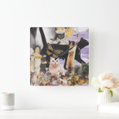 かわいい猫のコラージュ4 スクエア壁時計 (ホーム)