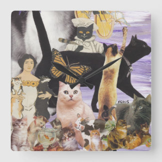 かわいい猫のコラージュ4 スクエア壁時計