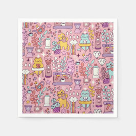 かわいい猫のコレクションonピンク スタンダードカクテルナプキン