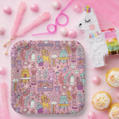 かわいい猫のコレクションonピンク ペーパープレート (パーティー)