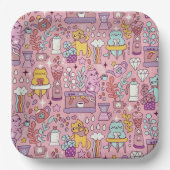 かわいい猫のコレクションonピンク ペーパープレート (正面)