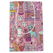 かわいい猫のコレクションonピンク ミディアムペーパーバッグ (正面)