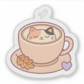 かわいい猫のコーヒーカップステッカー シール (正面)