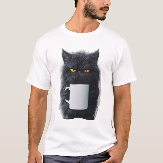かわいい猫のコーヒーマグ - セラミックの遊び心のあるデザインの猫 L Tシャツ (正面)
