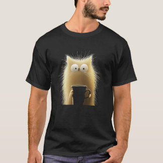 かわいい猫のコーヒー愛好家ふわふわの子猫のモーニングコーヒー Tシャツ