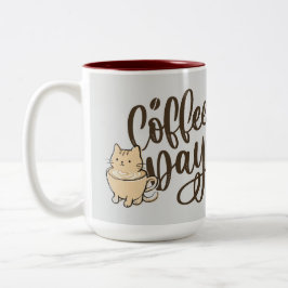 かわいい猫のコーヒー陶器マグカップ - 毎日 ツートーンマグカップ
