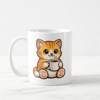 かわいい猫のコーヒー – ほっこりオレンジの猫がコーヒーを飲む  コーヒーマグカップ